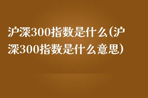 沪深300指数是什么(沪深300指数是什么意思)_https://www.yunyouns.com_股指期货_第1张