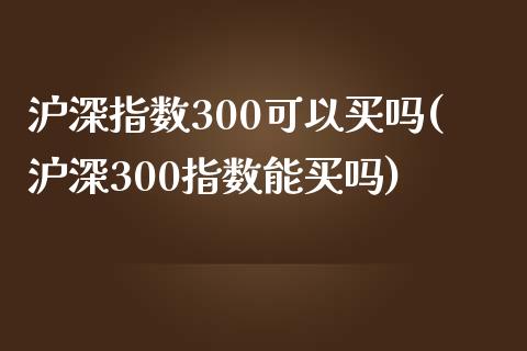 沪深指数300可以买吗(沪深300指数能买吗)_https://www.yunyouns.com_期货行情_第1张