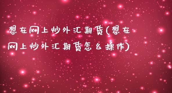 想在网上炒外汇期货(想在网上炒外汇期货怎么操作)_https://www.yunyouns.com_期货直播_第1张