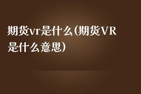 期货vr是什么(期货VR是什么意思)_https://www.yunyouns.com_恒生指数_第1张