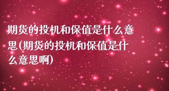 期货的投机和保值是什么意思(期货的投机和保值是什么意思啊)_https://www.yunyouns.com_恒生指数_第1张